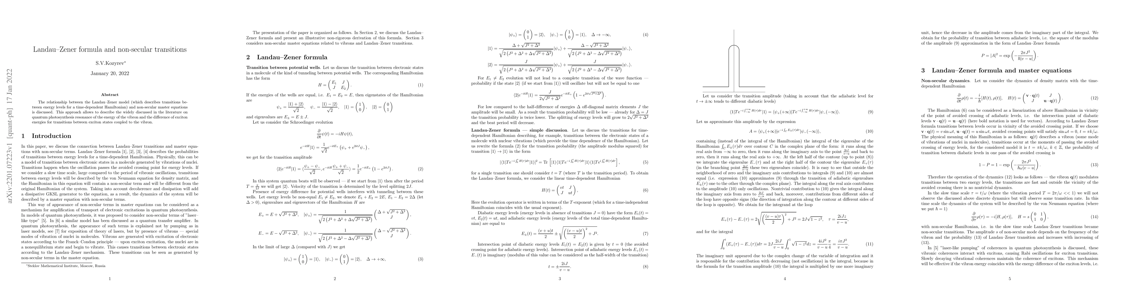 Thumbnail for Landau-Zener formula and non-secular transitions