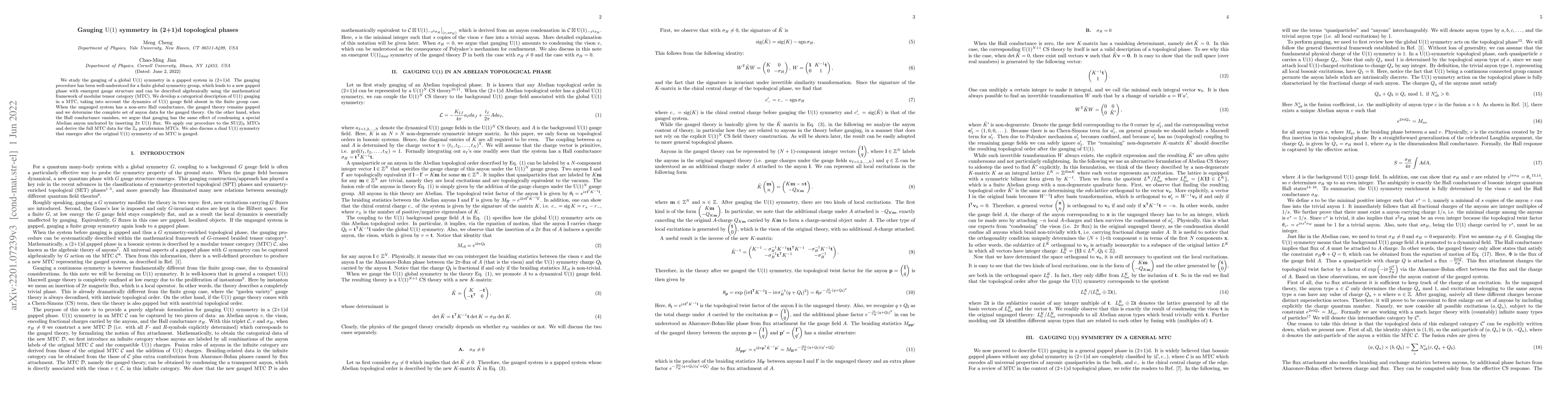 Thumbnail for Gauging U(1) symmetry in (2+1)d topological phases