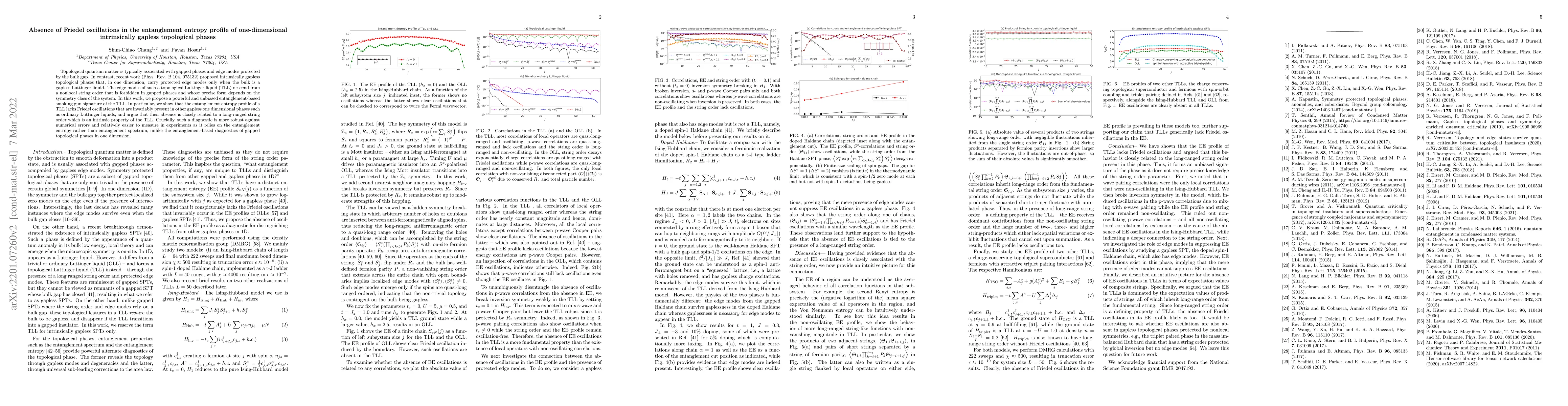Thumbnail for Absence of Friedel oscillations in the entanglement entropy profile of
  one-dimensional intrinsically gapless topological phases