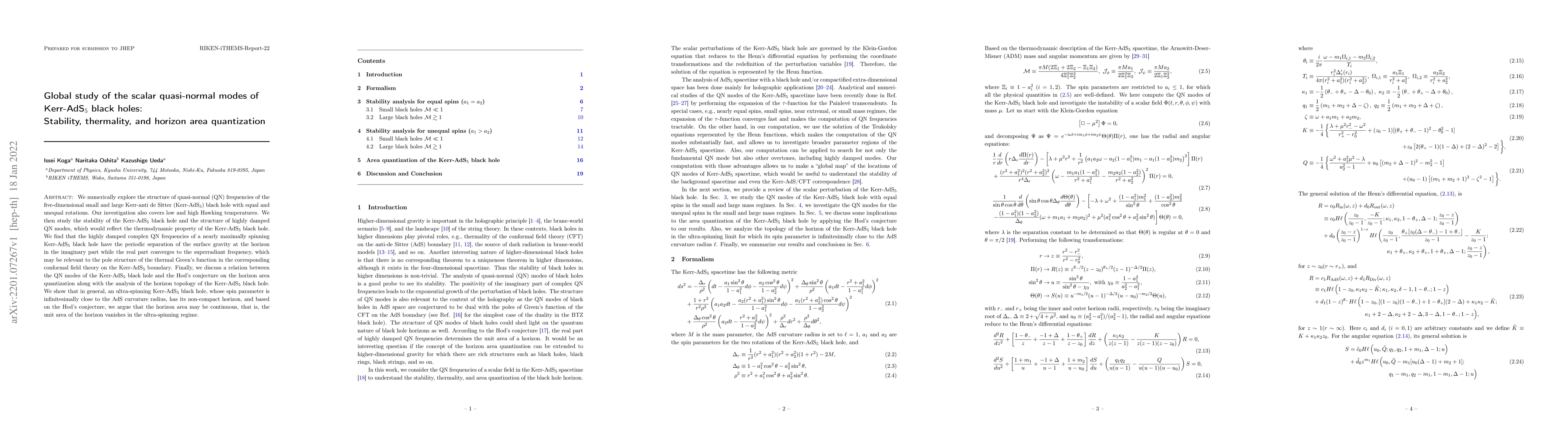 Thumbnail for Global study of the scalar quasi-normal modes of Kerr-AdS${}_5$ black
  holes: Stability, thermality, and horizon area quantization