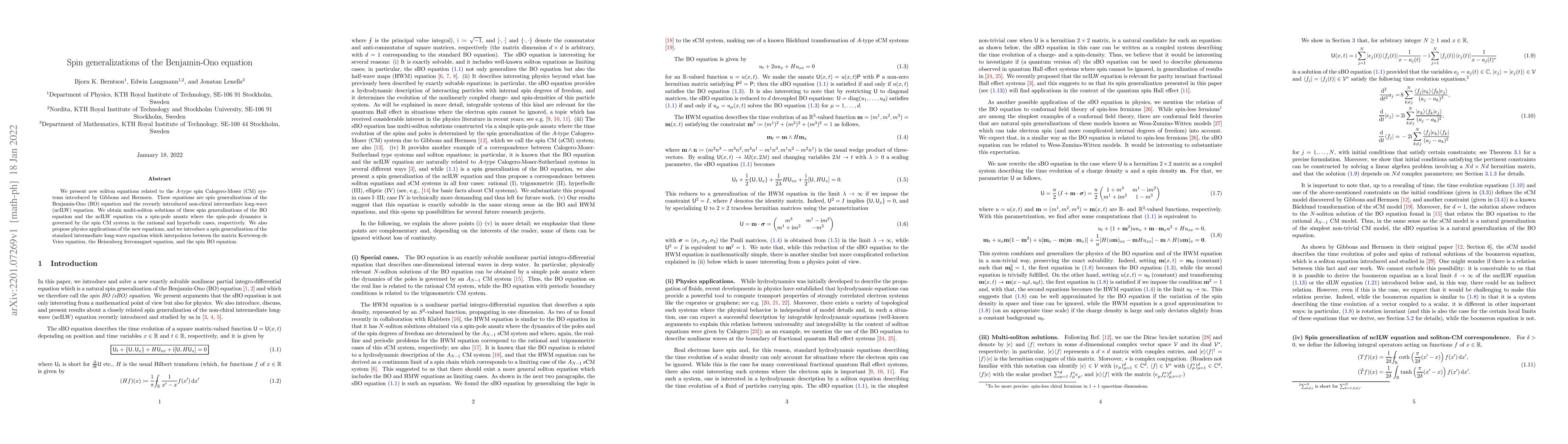Thumbnail for Spin generalizations of the Benjamin-Ono equation