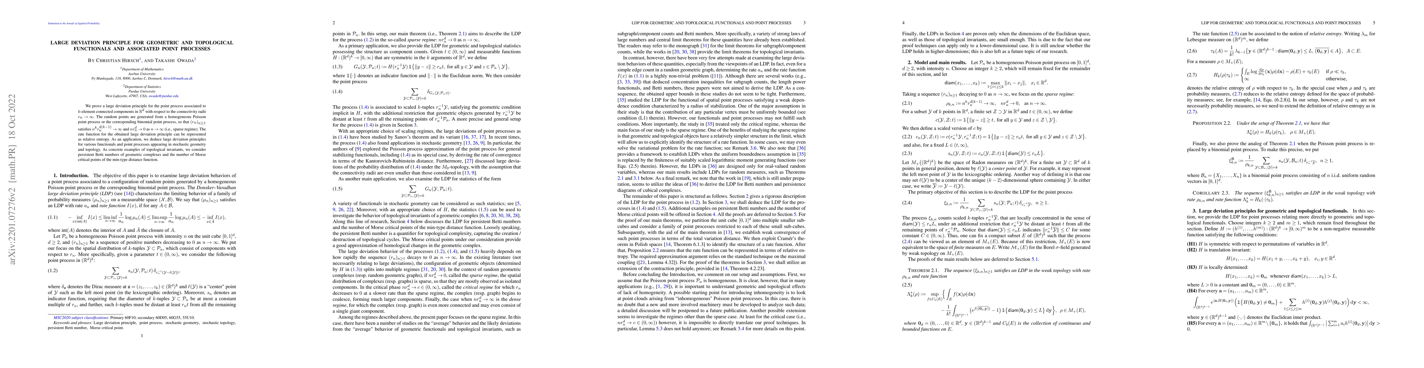Thumbnail for Large deviation principle for geometric and topological functionals and
  associated point processes