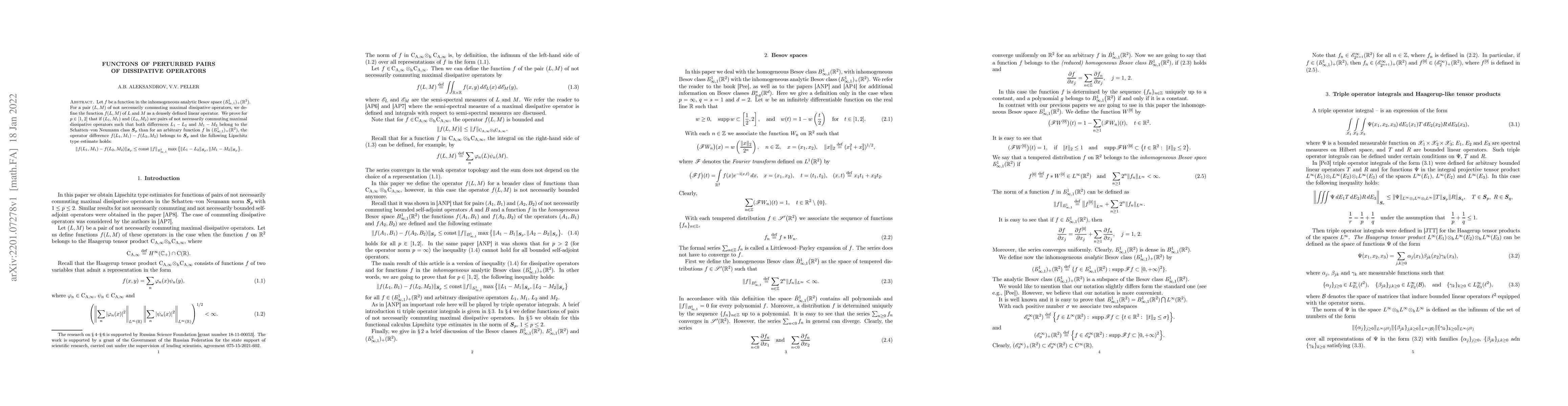 Thumbnail for Functons of perturbed pairs of dissipative operators