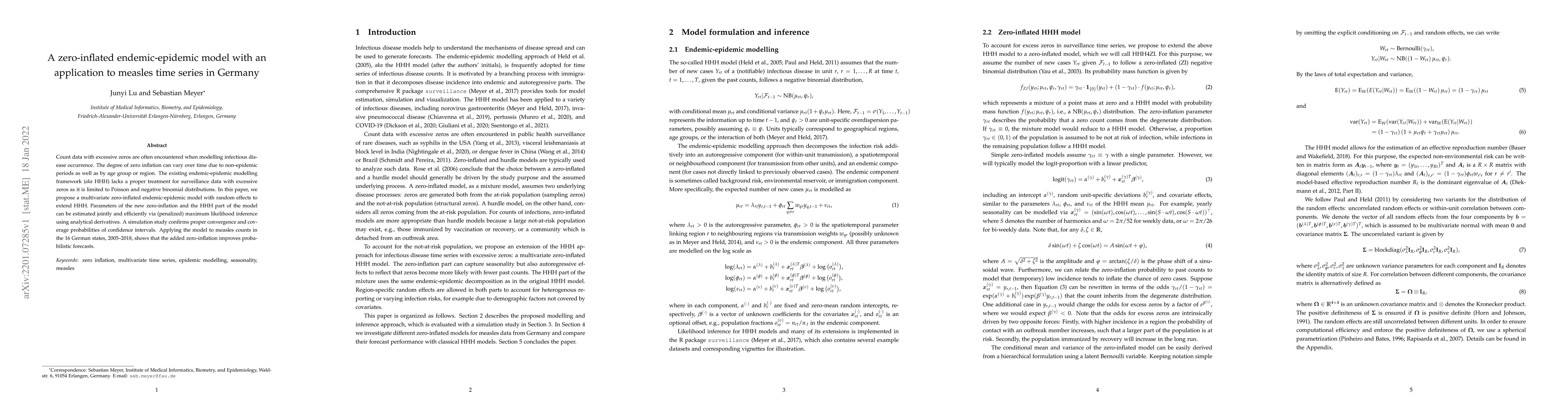 Thumbnail for A zero-inflated endemic-epidemic model with an application to measles
  time series in Germany