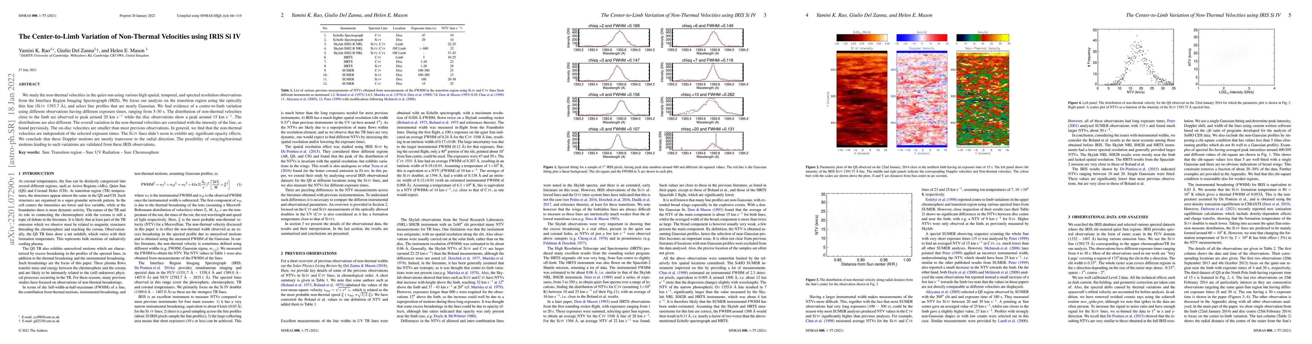 Thumbnail for The Center-to-Limb Variation of Non-Thermal Velocities using IRIS Si IV