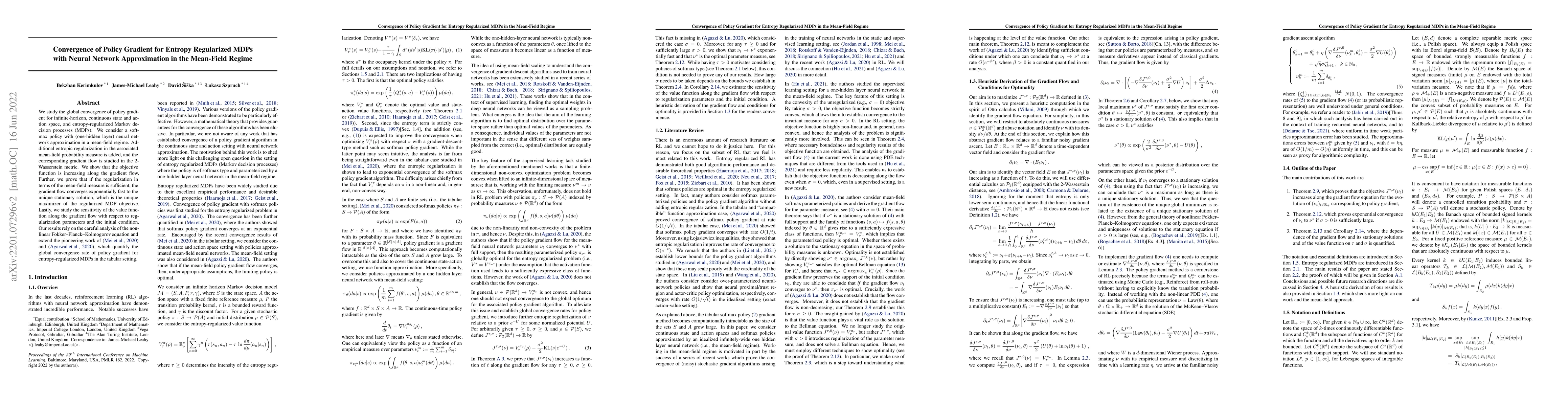 Thumbnail for Convergence of Policy Gradient for Entropy Regularized MDPs with Neural
  Network Approximation in the Mean-Field Regime
