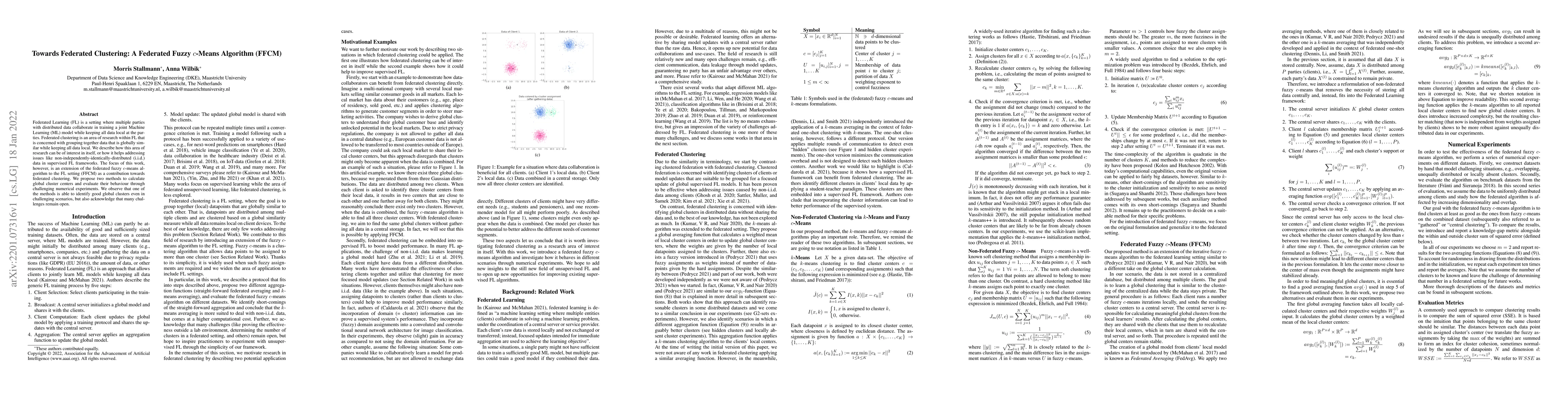 Thumbnail for Towards Federated Clustering: A Federated Fuzzy $c$-Means Algorithm
  (FFCM)