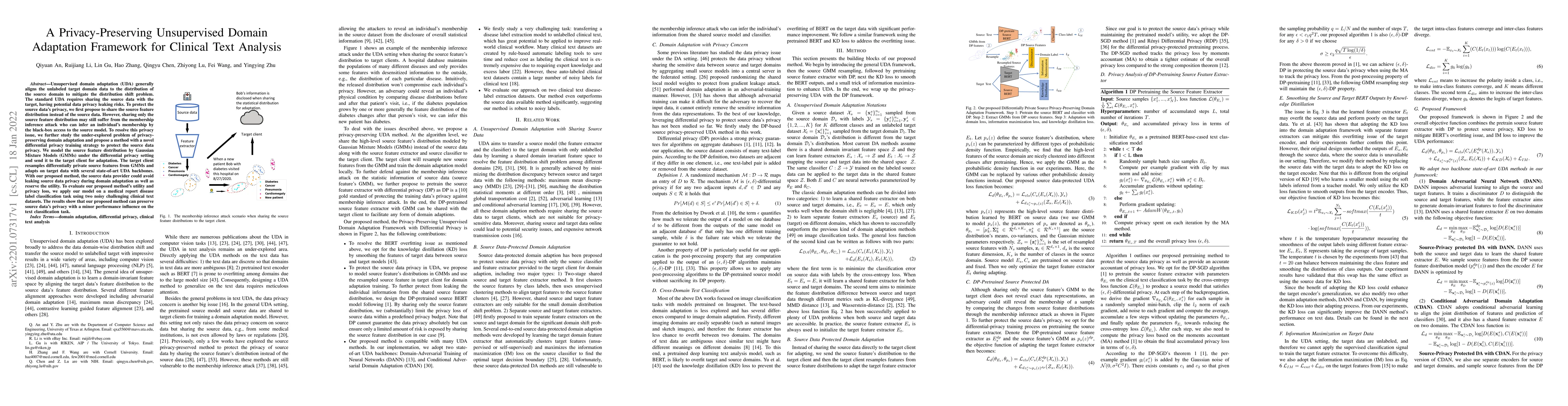 Thumbnail for A Privacy-Preserving Unsupervised Domain Adaptation Framework for
  Clinical Text Analysis