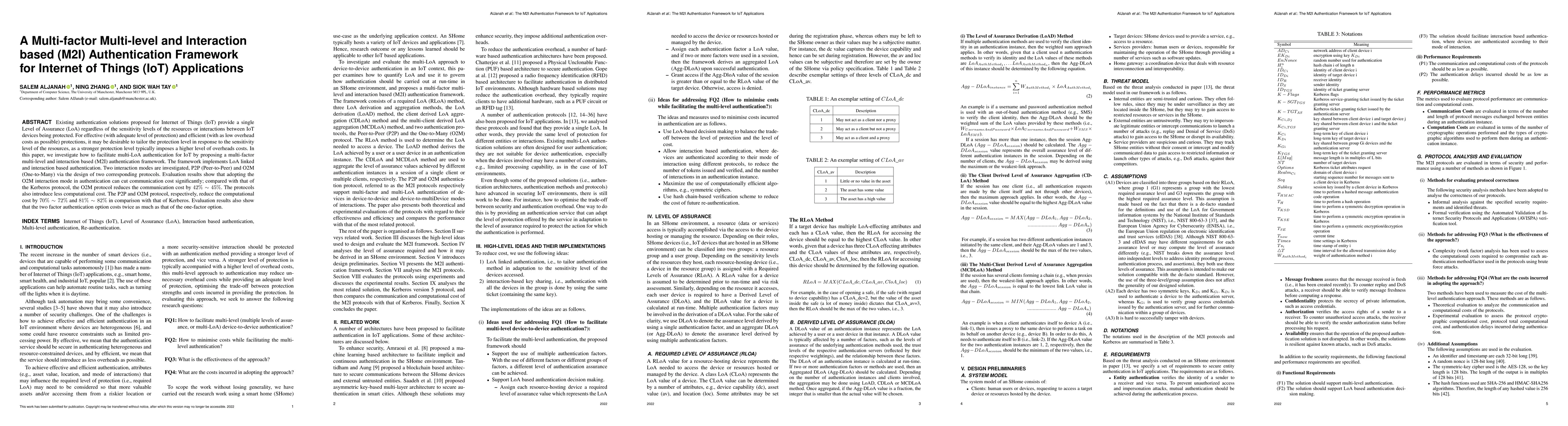 Thumbnail for A Multi-factor Multi-level and Interaction based (M2I) Authentication
  Framework for Internet of Things (IoT) Applications