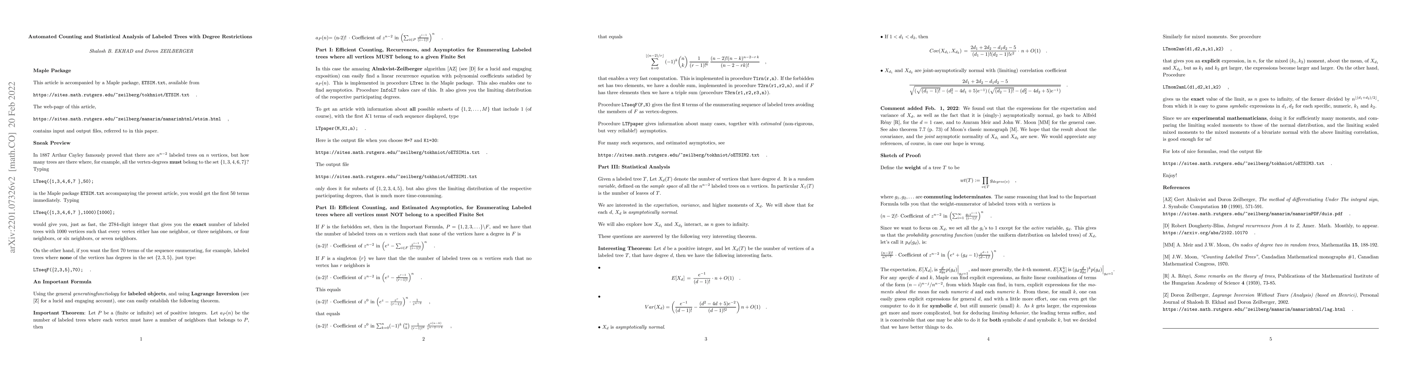 Thumbnail for Automated Counting and Statistical Analysis of Labeled Trees with Degree
  Restrictions