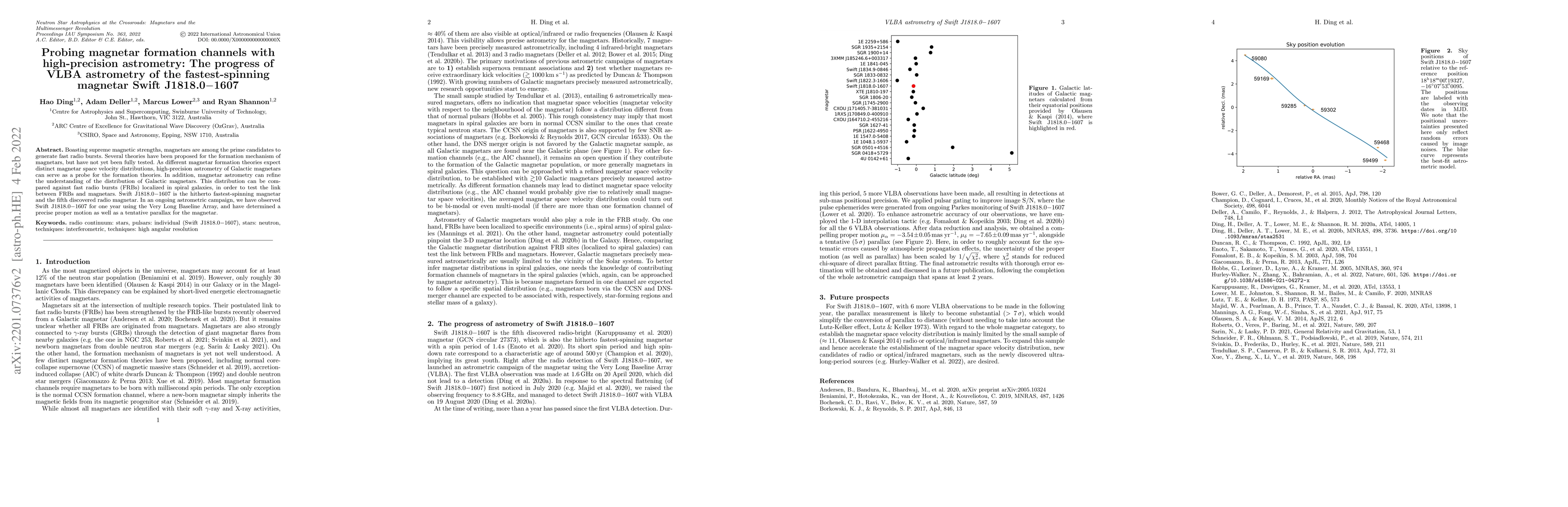 Thumbnail for Probing magnetar formation channels with high-precision astrometry: The
  progress of VLBA astrometry of the fastest-spinning magnetar Swift
  J1818.0-1607