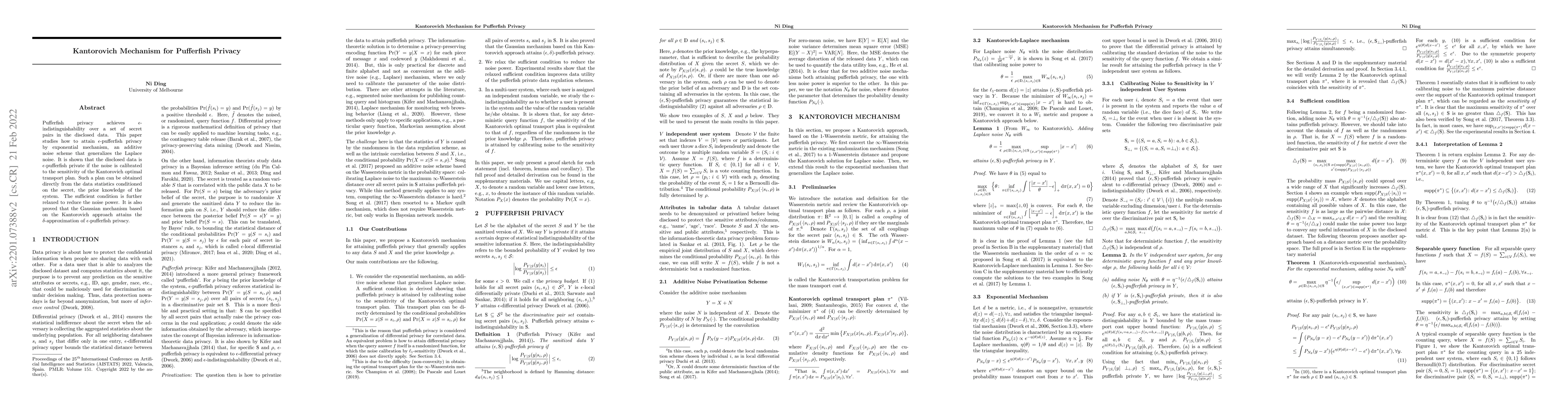 Thumbnail for Kantorovich Mechanism for Pufferfish Privacy