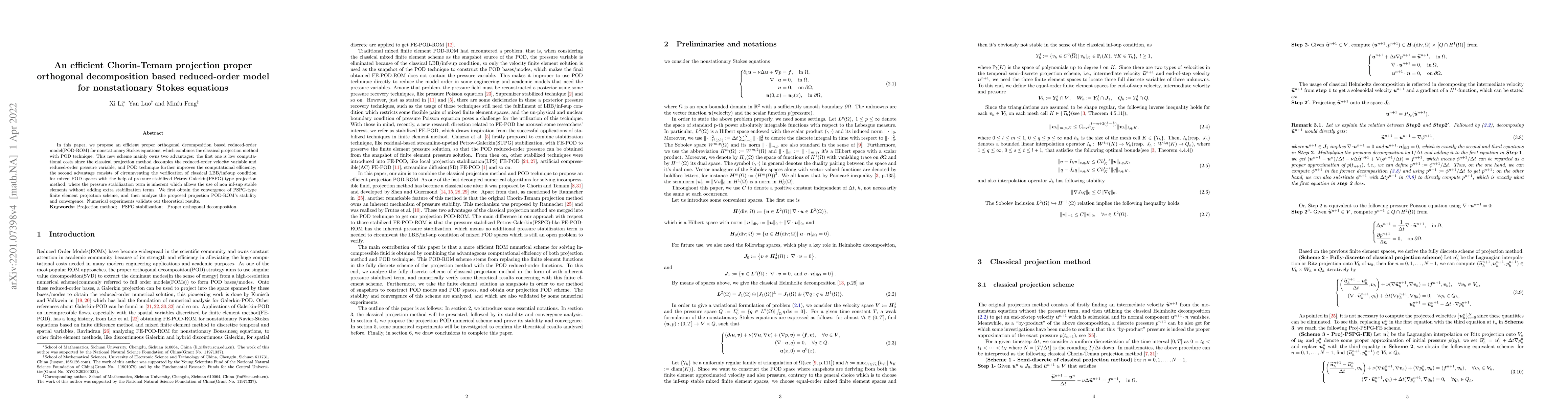 Thumbnail for An efficient Chorin-Temam projection proper orthogonal decomposition
  based reduced-order model for nonstationary Stokes equations