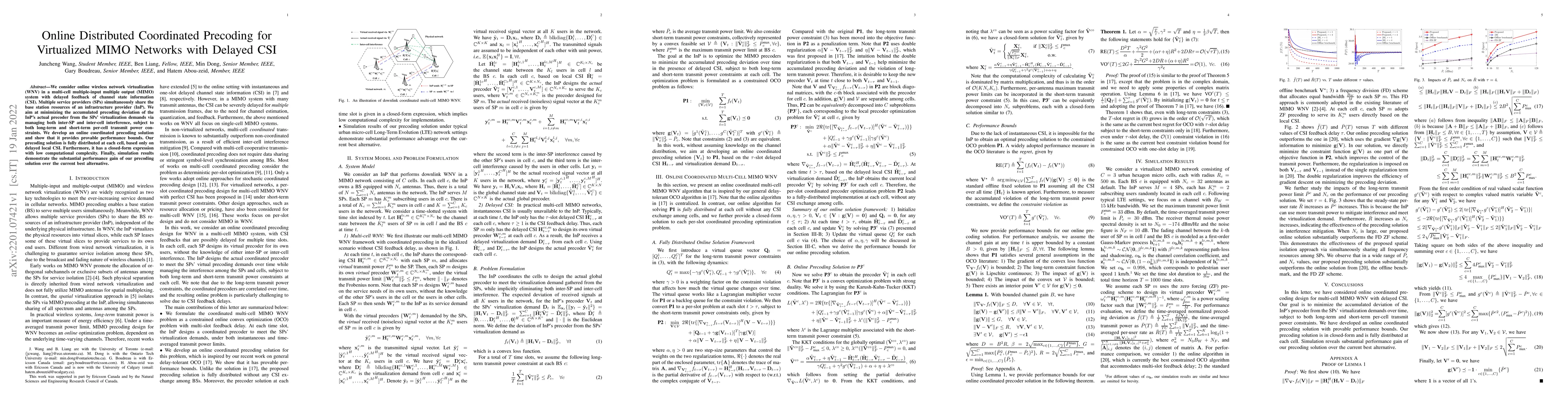 Thumbnail for Online Distributed Coordinated Precoding for Virtualized MIMO Networks
  with Delayed CSI