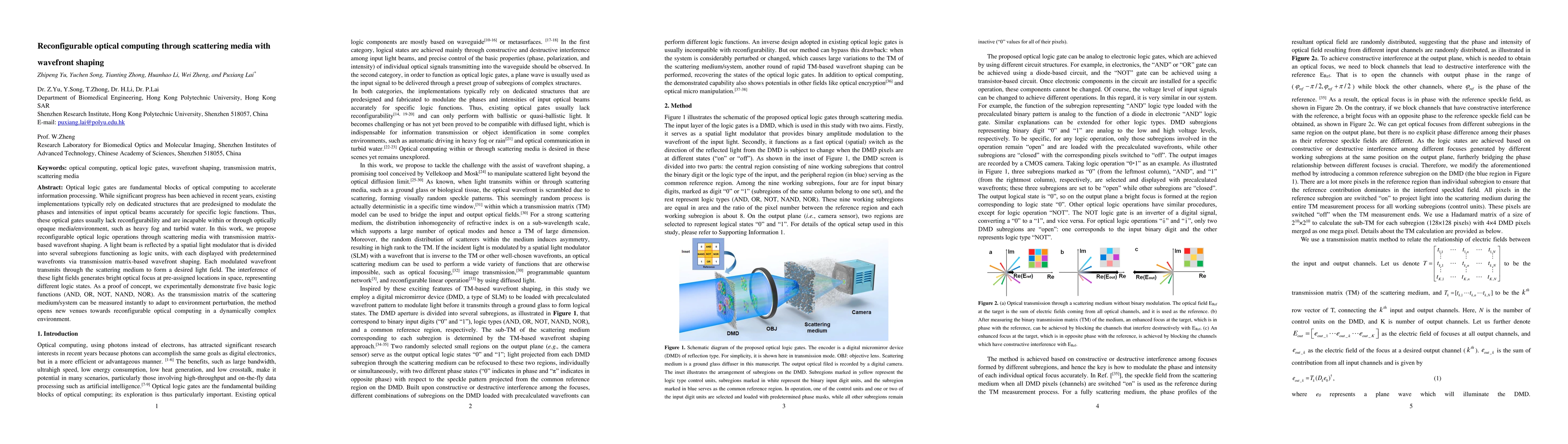Thumbnail for Reconfigurable optical logic operations through scattering media with
  wavefront shaping