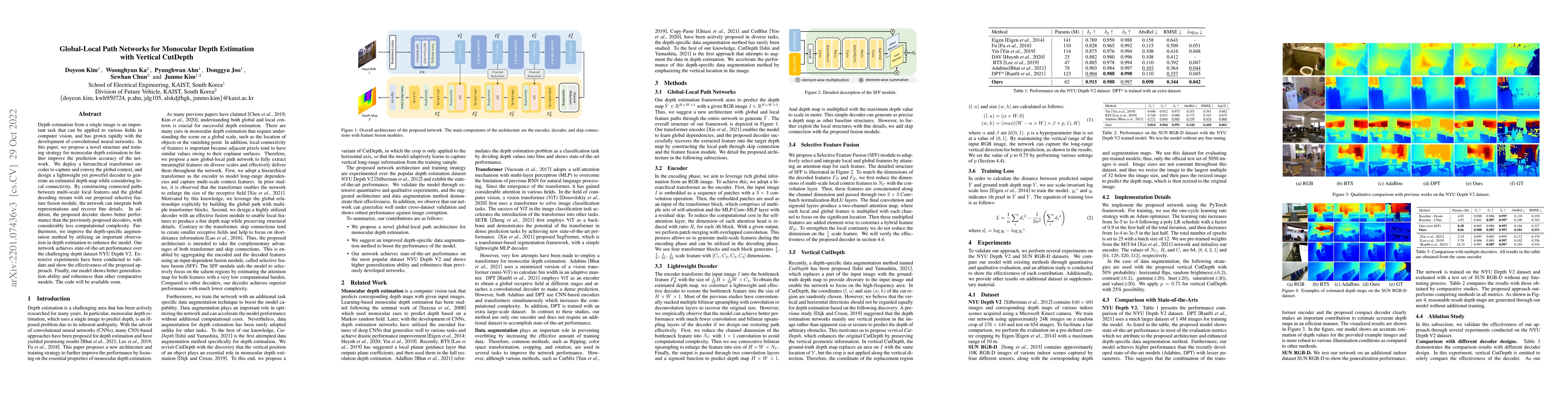 Thumbnail for Global-Local Path Networks for Monocular Depth Estimation with Vertical
  CutDepth