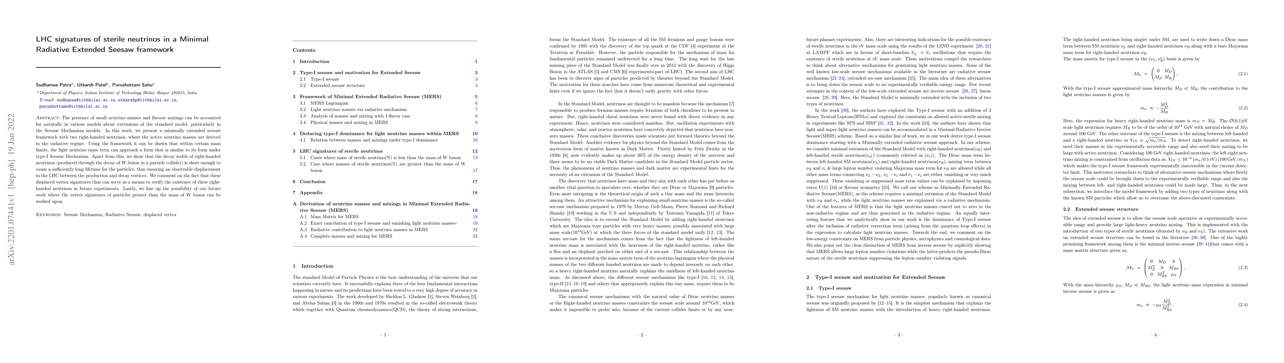 Thumbnail for LHC signatures of sterile neutrinos in a minimal radiative extended
  seesaw framework
