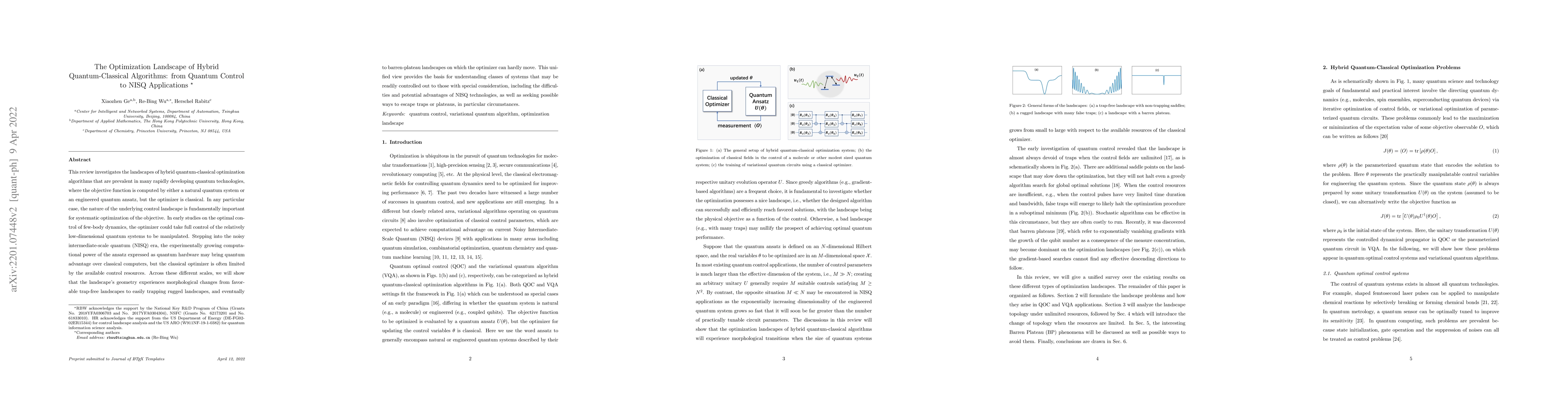 Thumbnail for The Optimization Landscape of Hybrid Quantum-Classical Algorithms: from
  Quantum Control to NISQ Applications