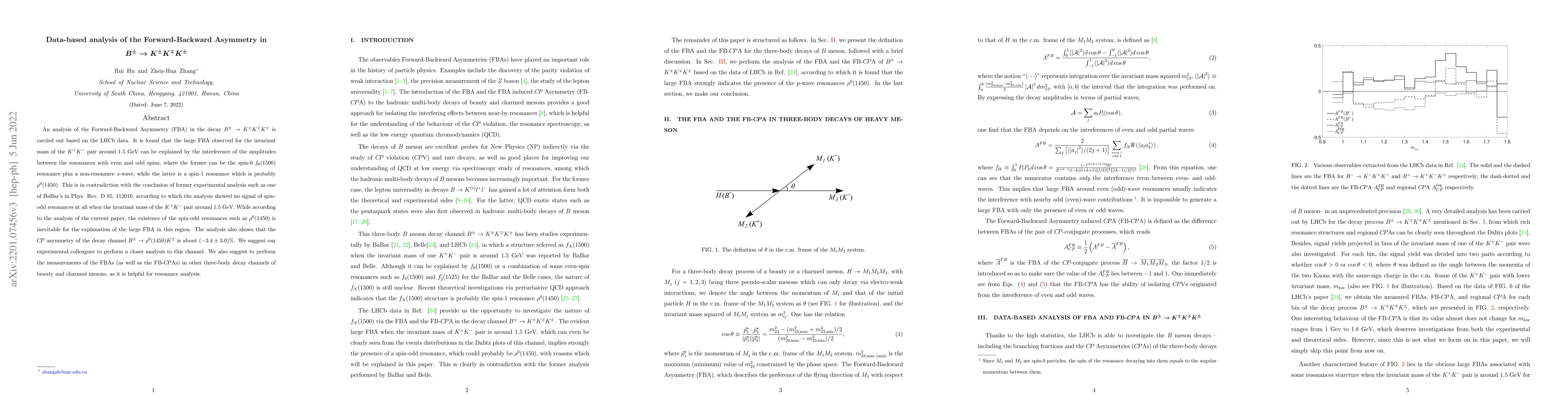 Thumbnail for Data-based analysis of Forward-Backward Asymmetry in $B^\pm \to K^\pm
  K^\mp K^\pm$