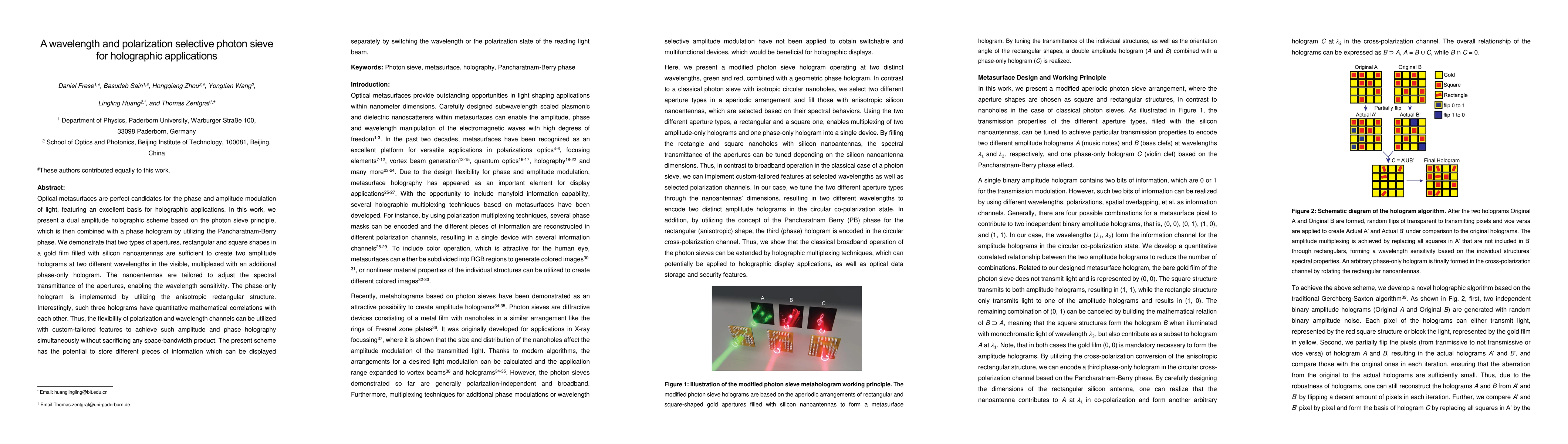 Thumbnail for A wavelength and polarization selective photon sieve for holographic
  applications
