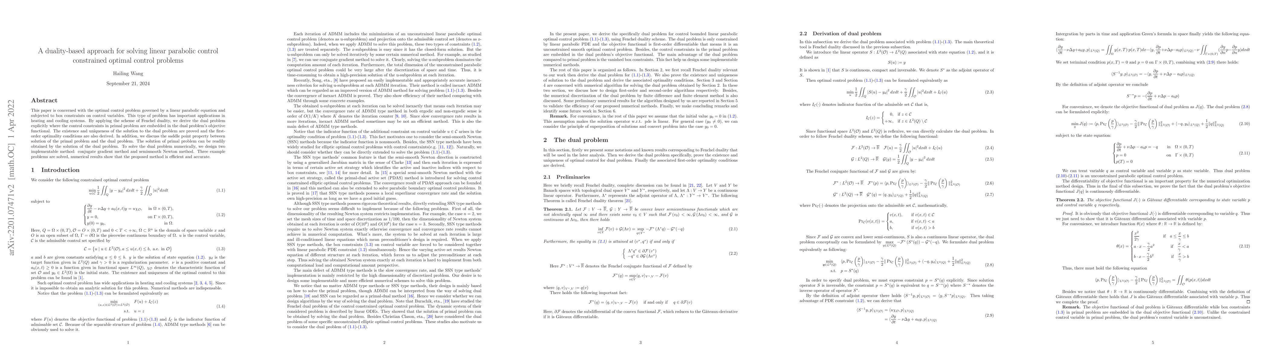 Thumbnail for A duality-based approach for solving linear parabolic control
  constrained optimal control problems