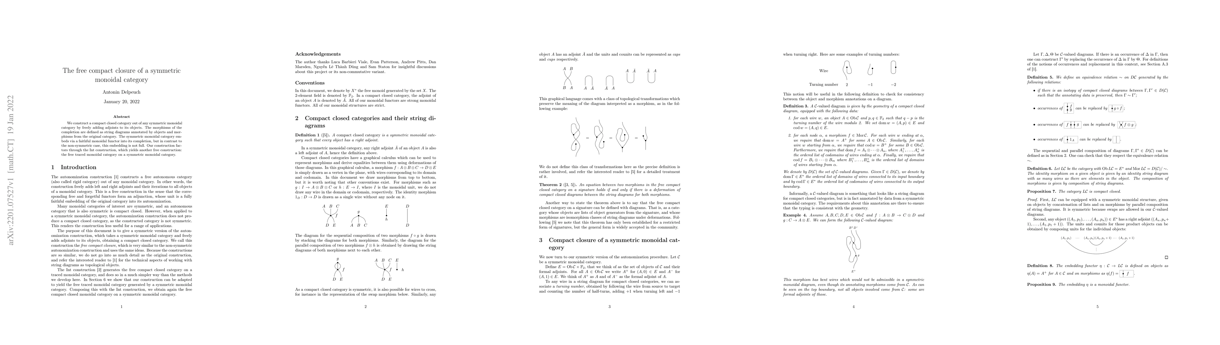 Thumbnail for The free compact closure of a symmetric monoidal category