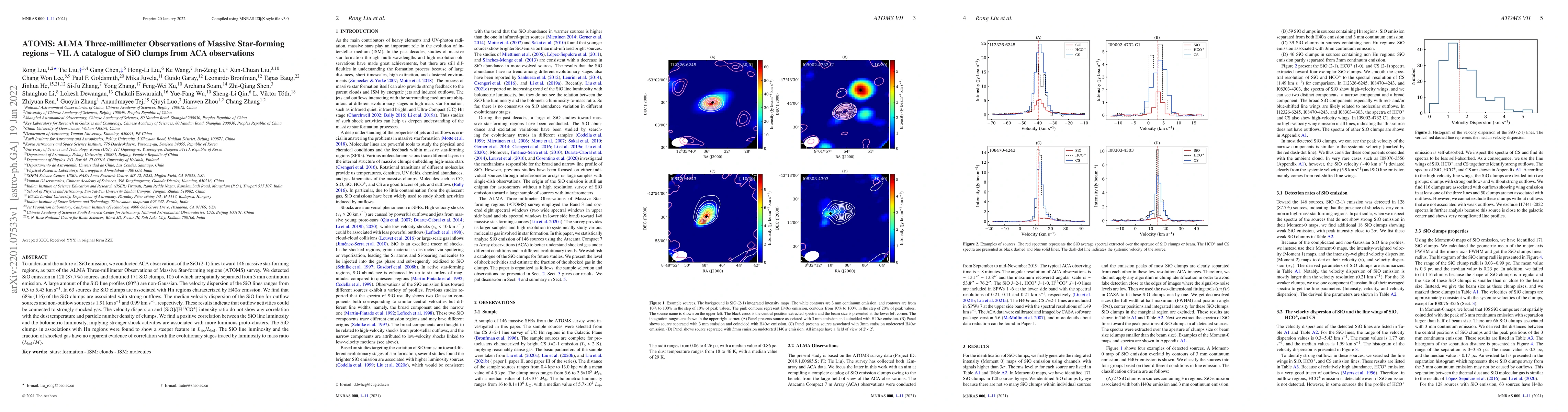 Thumbnail for ATOMS: ALMA Three-millimeter Observations of Massive Star-forming
  regions -- VII. A catalogue of SiO clumps from ACA observations