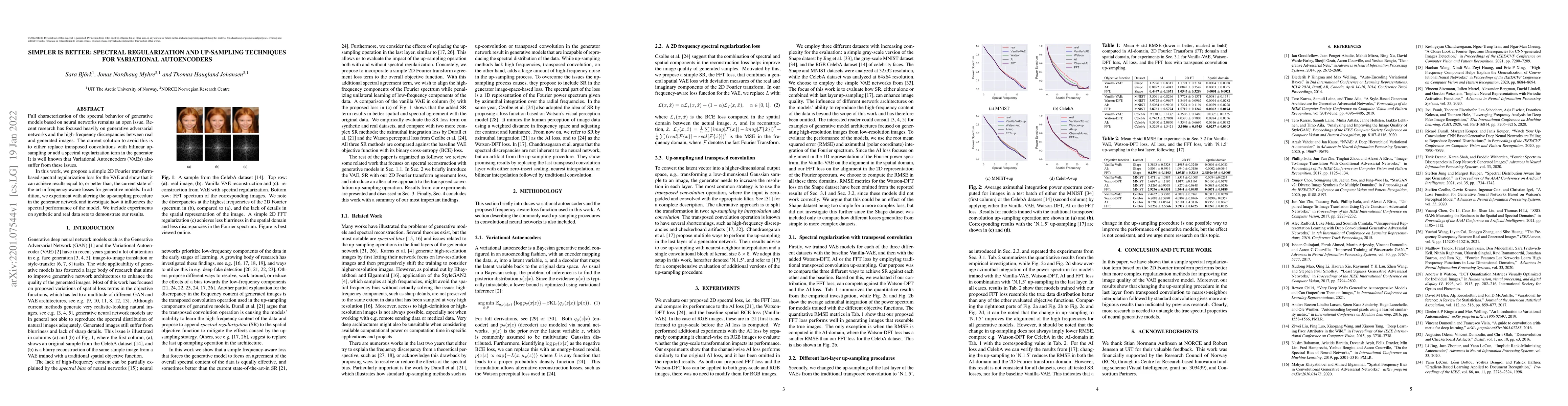 Thumbnail for Simpler is better: spectral regularization and up-sampling techniques
  for variational autoencoders