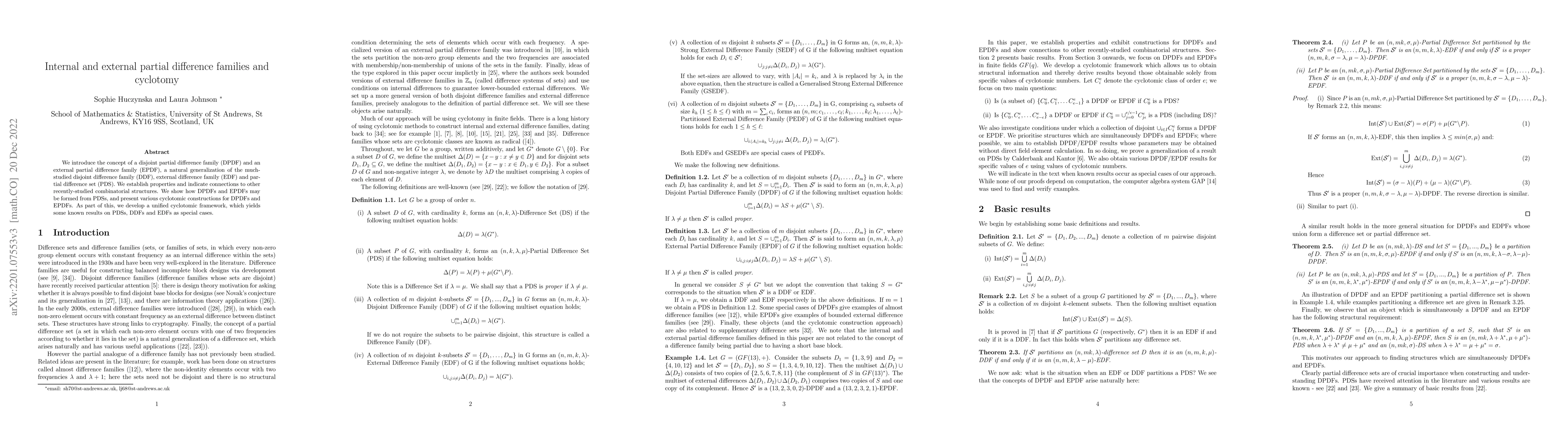 Thumbnail for Internal and external partial difference families and cyclotomy