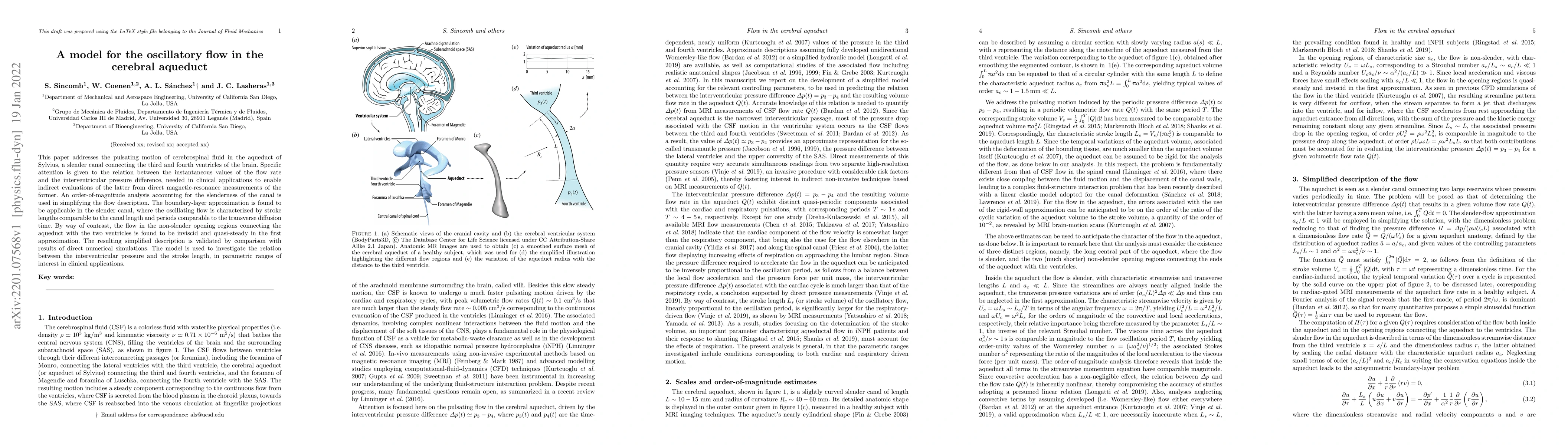 Thumbnail for A model for the oscillatory flow in the cerebral aqueduct