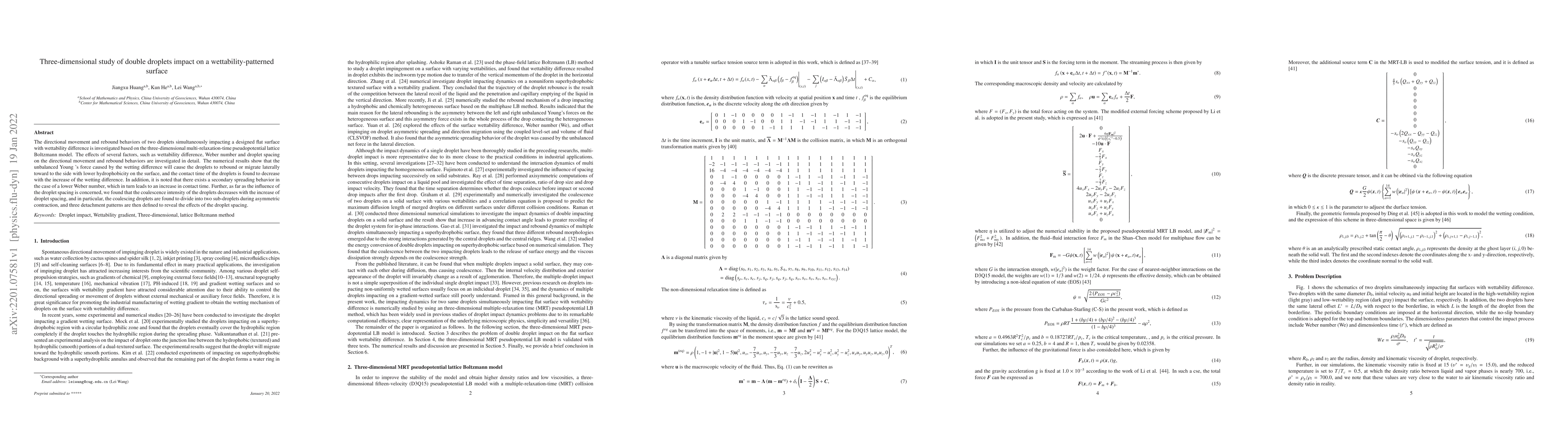 Thumbnail for Three-dimensional study of double droplets impact on a
  wettability-patterned surface