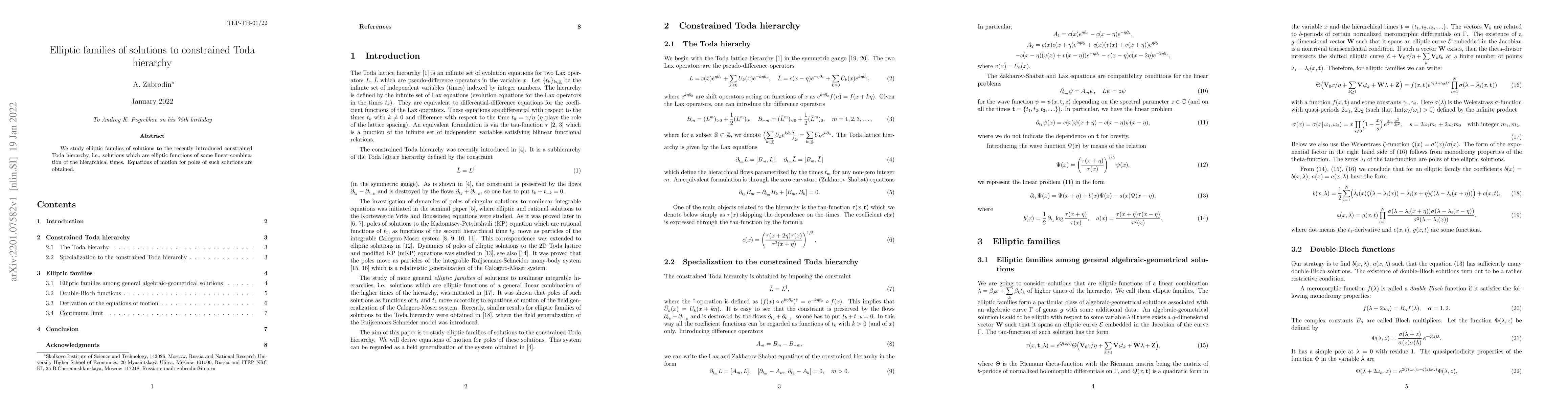 Thumbnail for Elliptic families of solutions to constrained Toda hierarchy