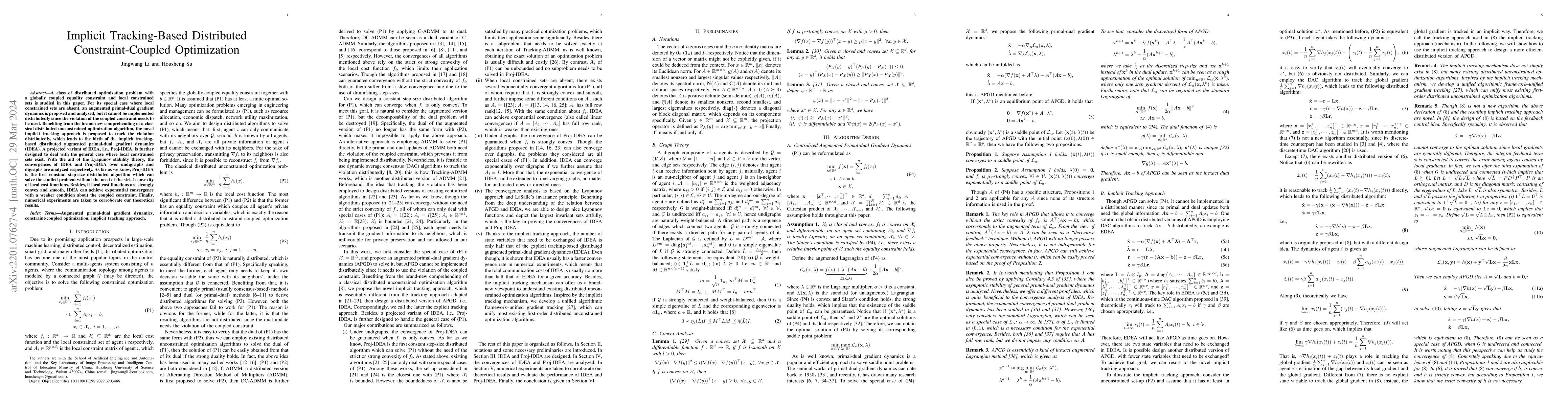 Thumbnail for Implicit Tracking-Based Distributed Constraint-Coupled Optimization