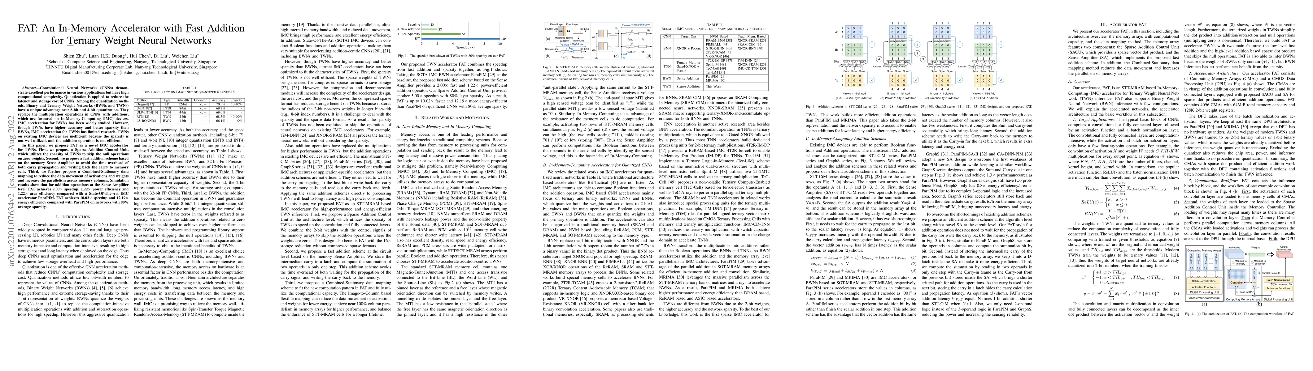 Thumbnail for FAT: An In-Memory Accelerator with Fast Addition for Ternary Weight
  Neural Networks