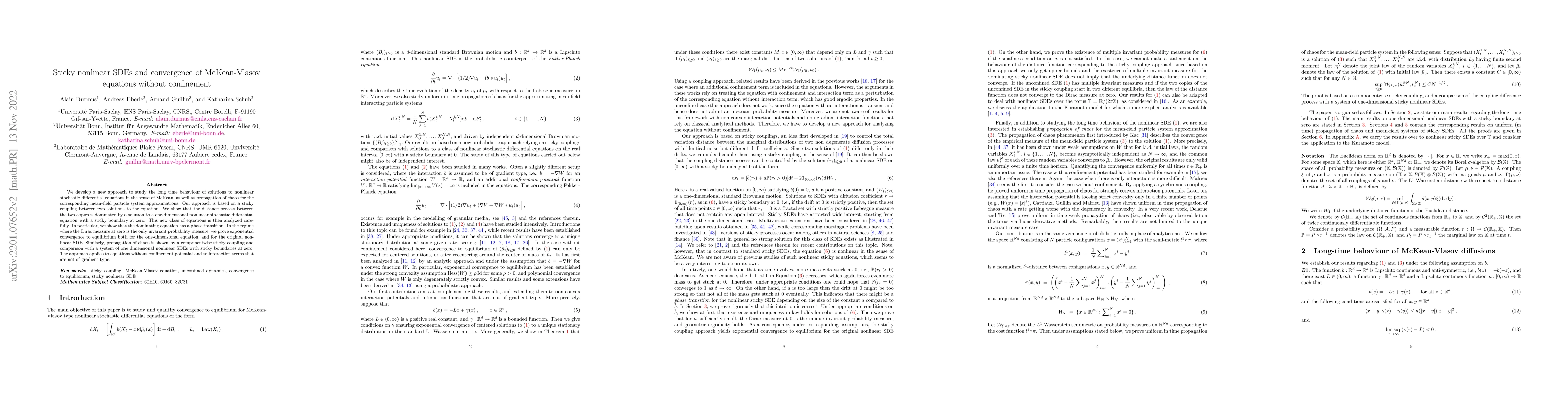 Thumbnail for Sticky nonlinear SDEs and convergence of McKean-Vlasov equations without
  confinement
