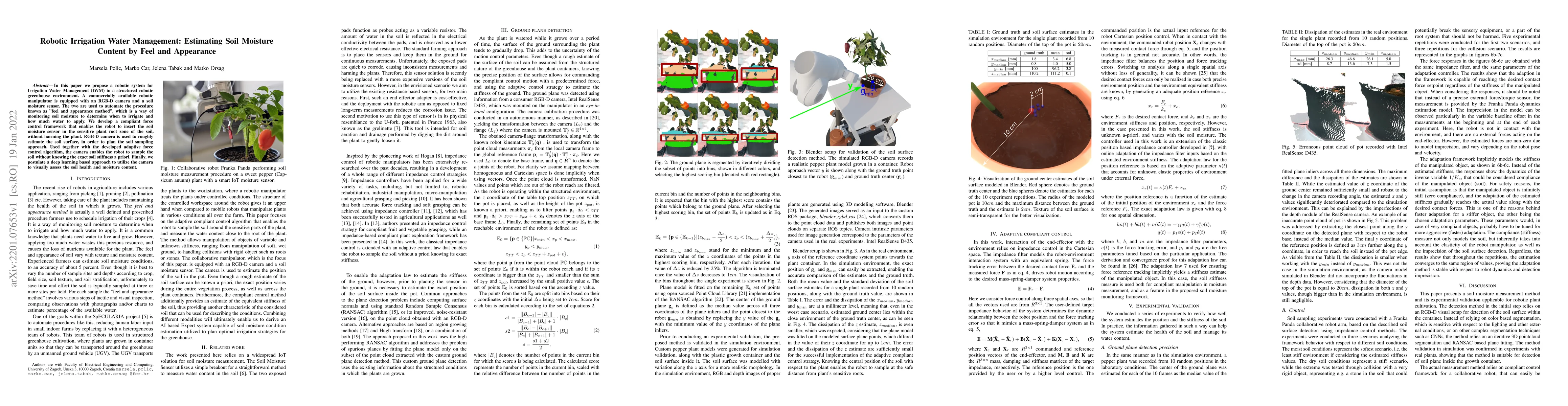 Thumbnail for Robotic Irrigation Water Management: Estimating Soil Moisture Content by
  Feel and Appearance