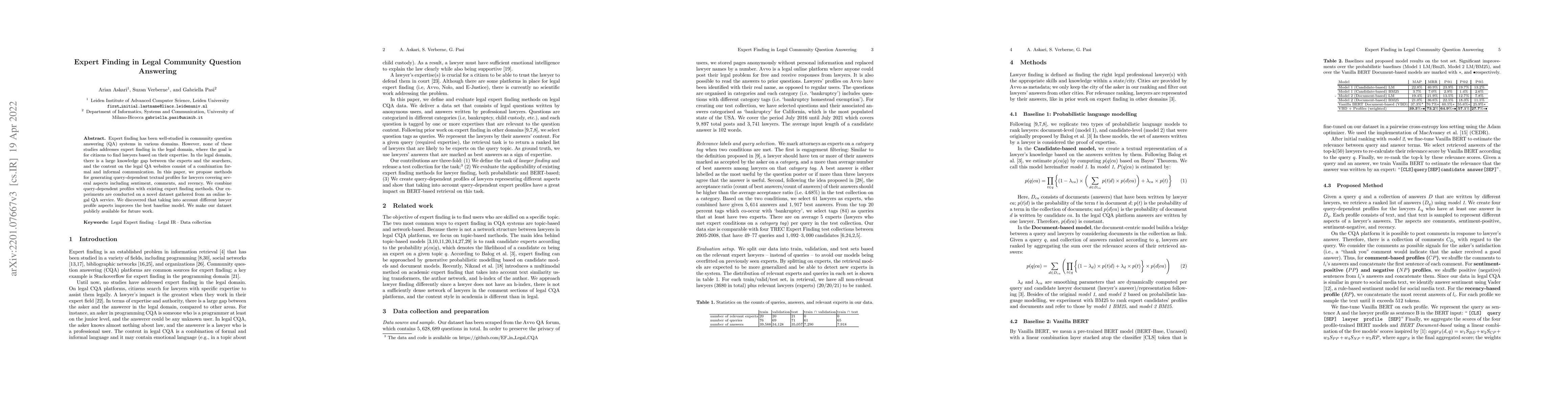 Thumbnail for Expert Finding in Legal Community Question Answering