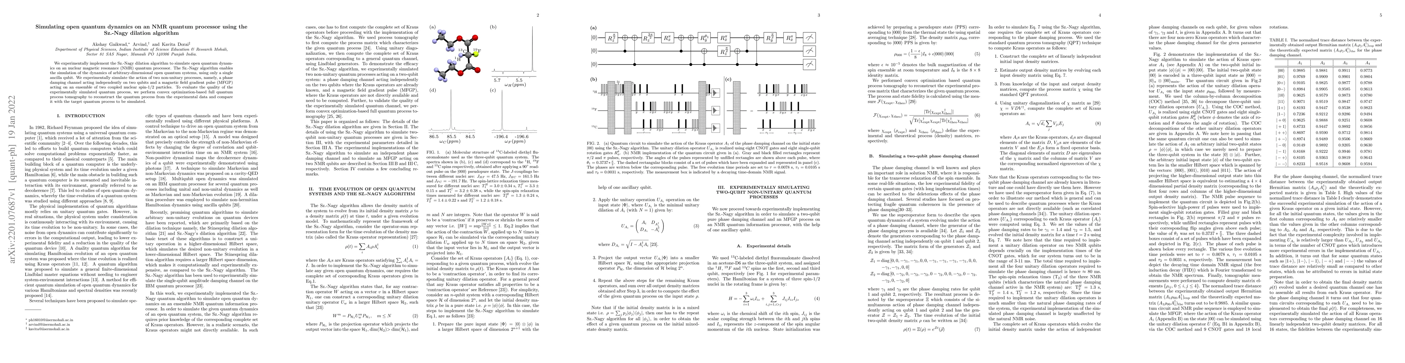 Thumbnail for Simulating open quantum dynamics on an NMR quantum processor using the
  Sz.-Nagy dilation algorithm