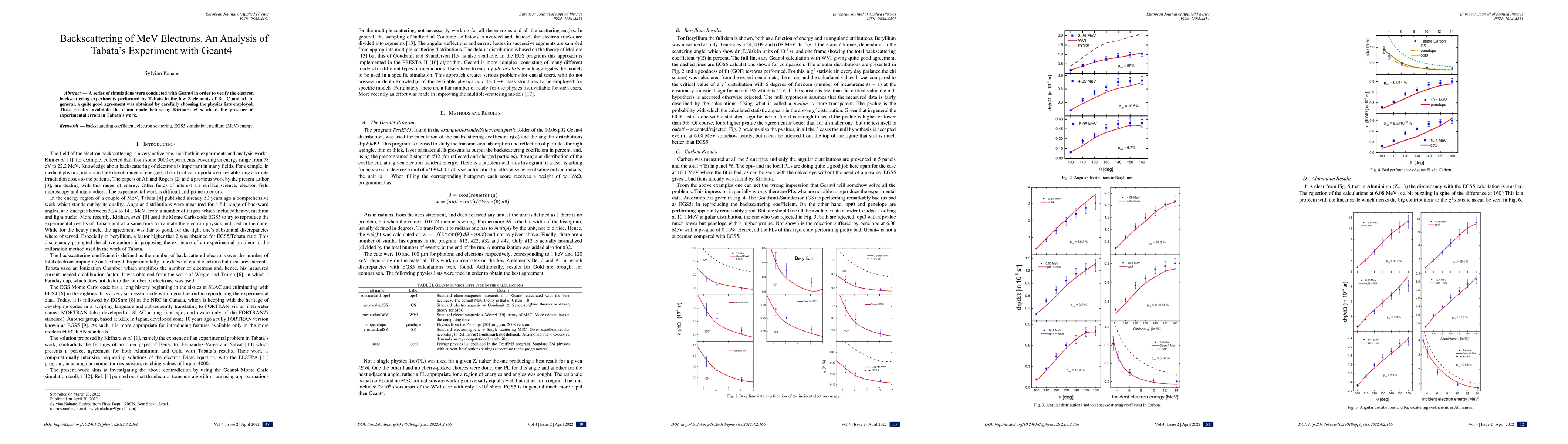 Thumbnail for Backscattering of MeV Electrons. An Analysis of Tabata's Experiment with
  Geant4