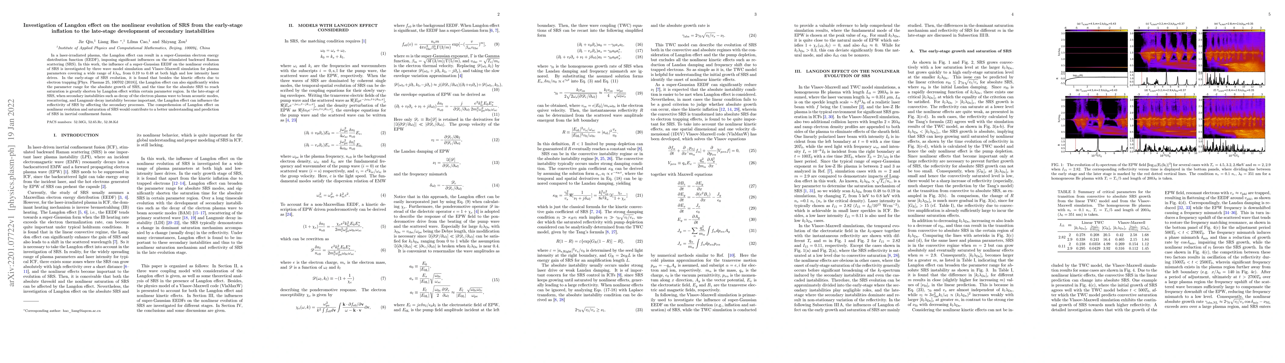 Thumbnail for Investigation of Langdon effect on the nonlinear evolution of SRS from
  the early-stage inflation to the late-stage development of secondary
  instabilities