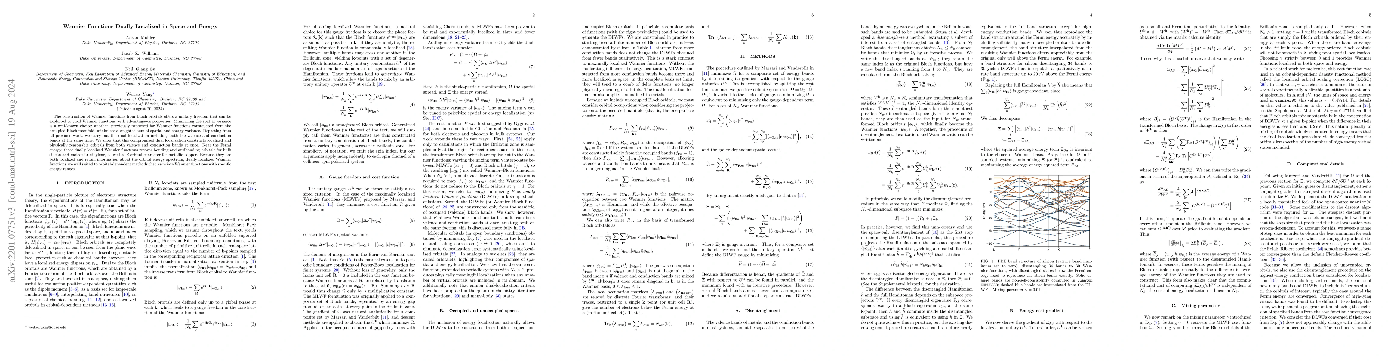 Thumbnail for Wannier Functions Dually Localized in Space and Energy