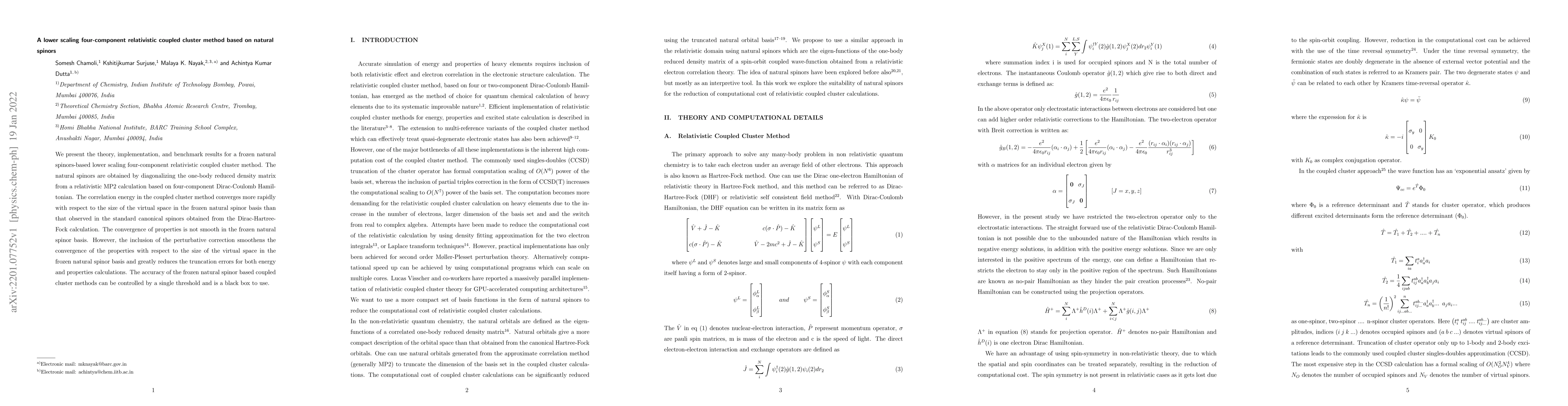 Thumbnail for A lower scaling four-component relativistic coupled cluster method based
  on natural spinors