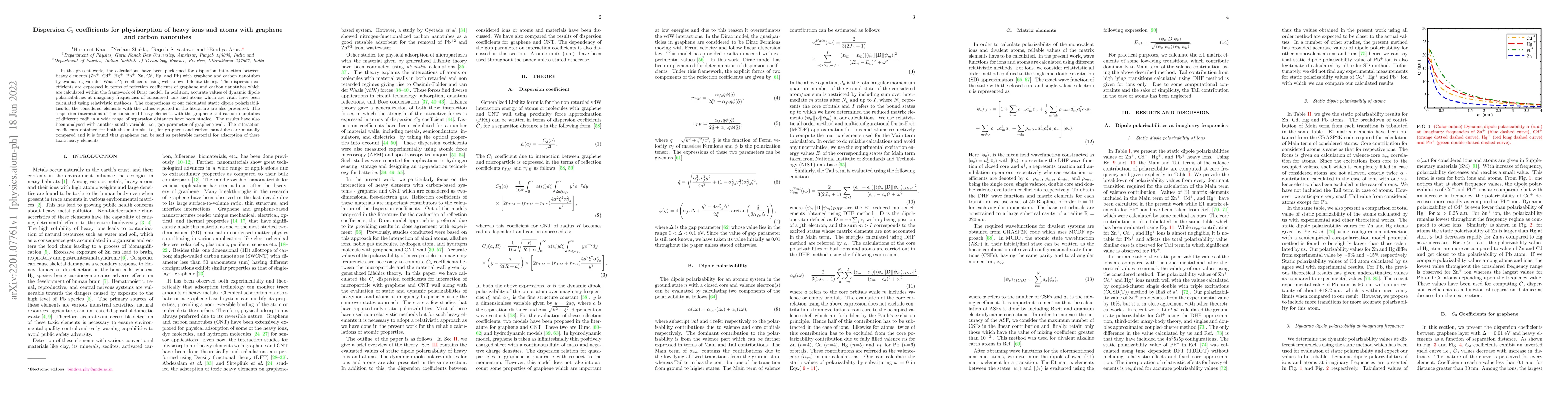 Thumbnail for Dispersion $C_3$ coefficients for physisorption of heavy ions and atoms
  with graphene and carbon nanotubes