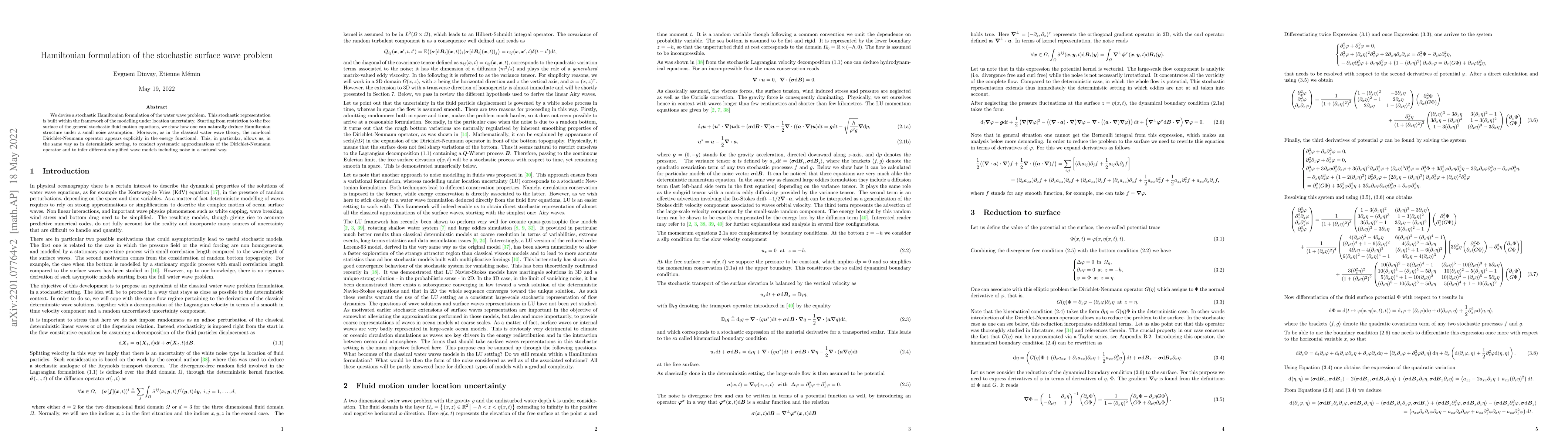 Thumbnail for Hamiltonian formulation of the stochastic surface wave problem