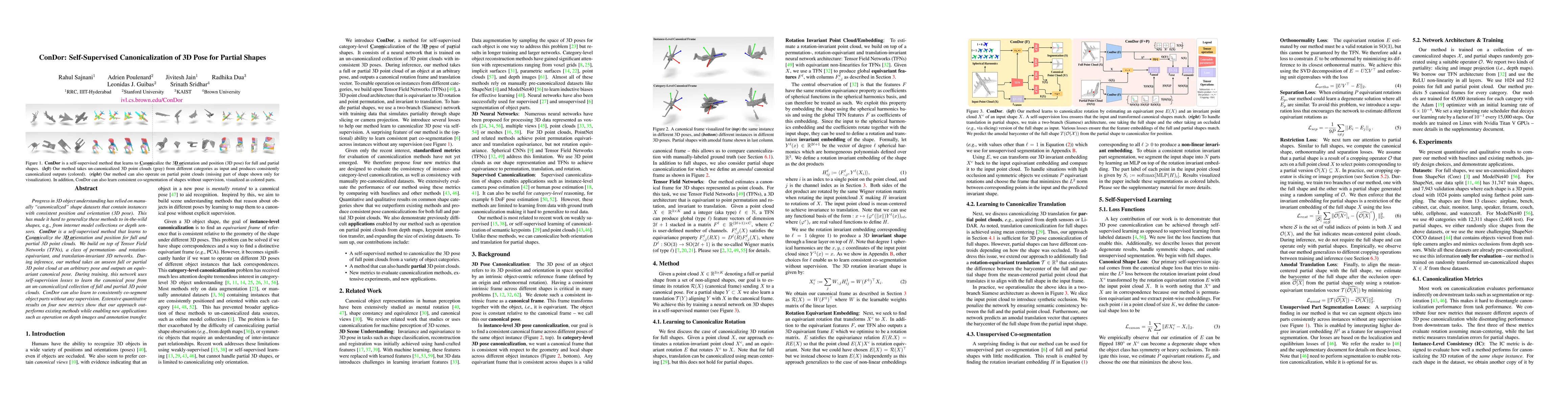 Thumbnail for ConDor: Self-Supervised Canonicalization of 3D Pose for Partial Shapes