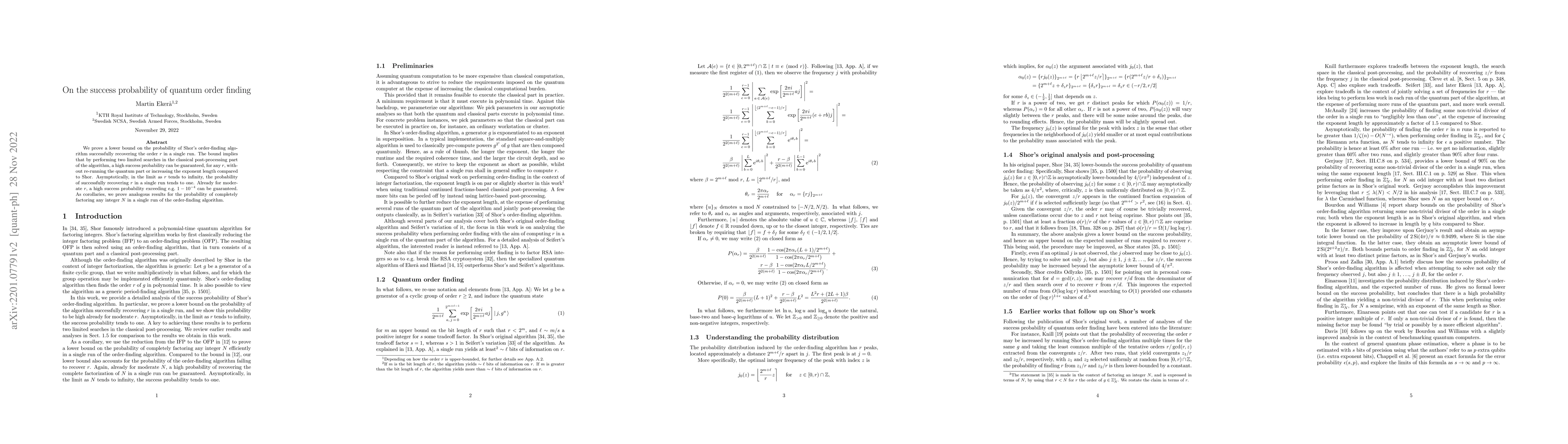 Thumbnail for On the success probability of quantum order finding