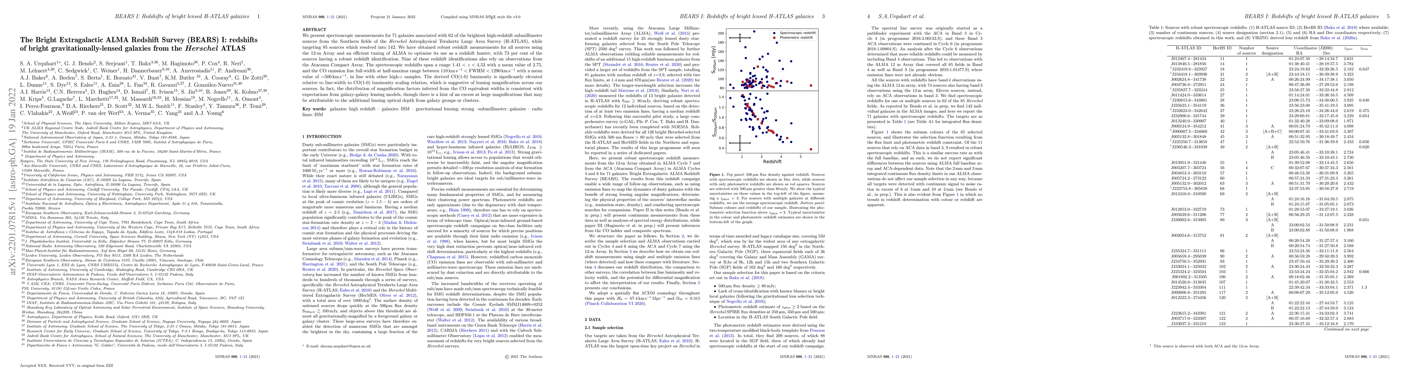 Thumbnail for The Bright Extragalactic ALMA Redshift Survey (BEARS) I: redshifts of
  bright gravitationally-lensed galaxies from the Herschel ATLAS