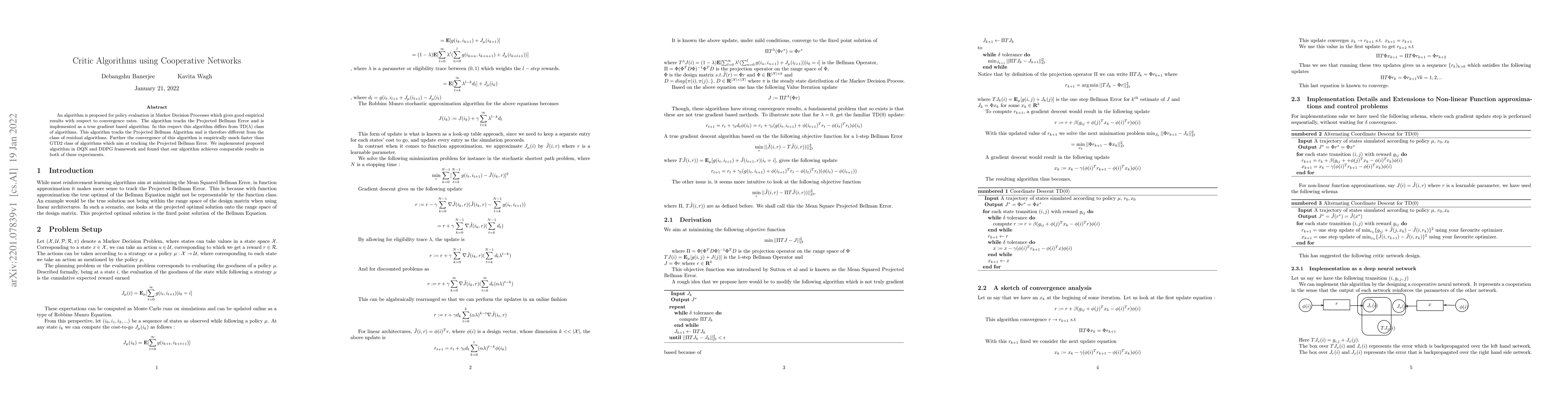 Thumbnail for Critic Algorithms using Cooperative Networks