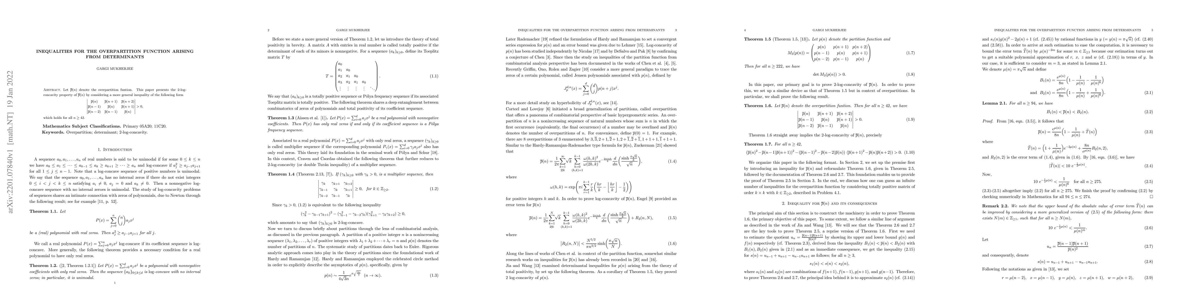 Thumbnail for Inequalities for the overpartition function arising from determinants