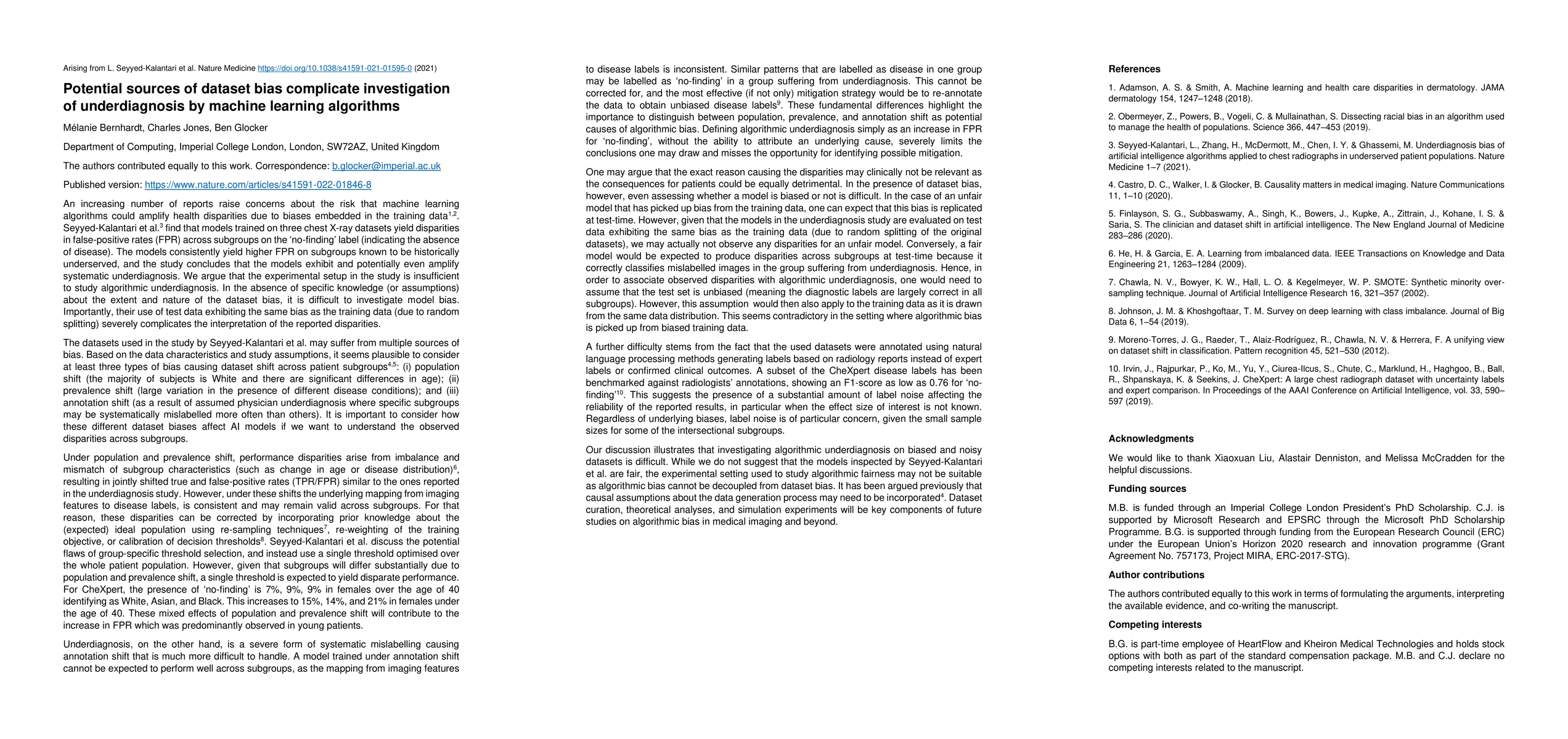 Thumbnail for Potential sources of dataset bias complicate investigation of
  underdiagnosis by machine learning algorithms